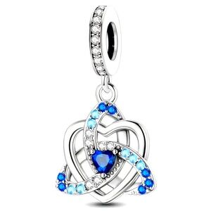 Irish Celtic Knot Blue Zircon Heart Dangle Charm - Pandora Style